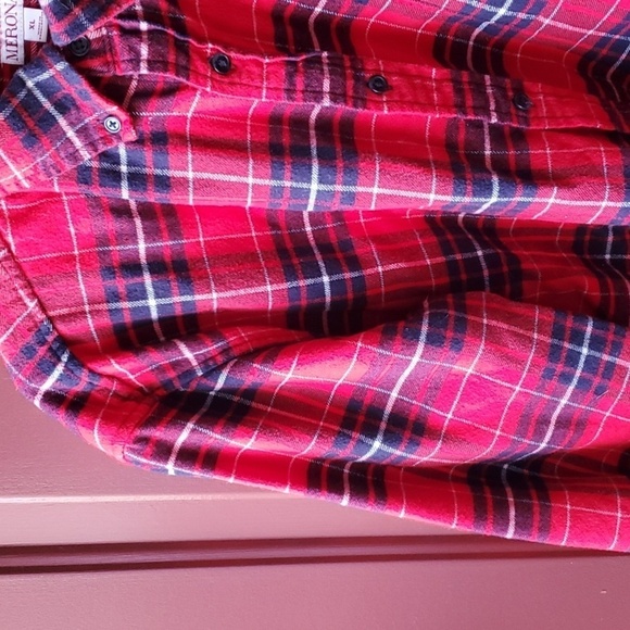 Merona red plaid flannel LS shirt one pocket size XL - Picture 4 of 9